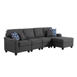 Lilola Home - Leo Dark Gray Linen 5 Seater Sofa and Ottoman - 89123-8
