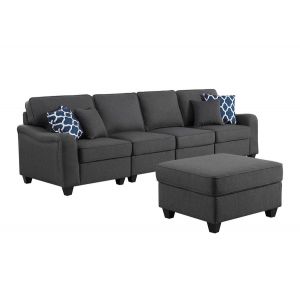 Lilola Home - Leo Dark Gray Linen 5 Seater Sofa and Ottoman - 89123-8A