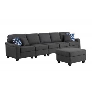 Lilola Home - Leo Dark Gray Linen 6 Seater Sofa and Ottoman - 89123-10