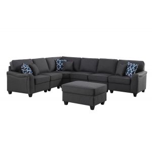 Lilola Home - Leo Dark Gray Linen 7Pc Modular L-Shape Sectional Sofa and Ottoman - 89123-13