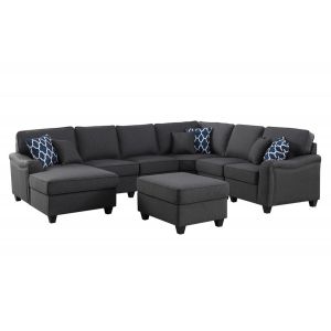 Lilola Home - Leo Dark Gray Linen 7Pc Modular L-Shape Sectional Sofa Chaise and Ottoman - 89123-14