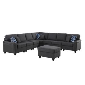 Lilola Home - Leo Dark Gray Linen 8Pc Modular L-Shape Sectional Sofa and Ottoman - 89123-12