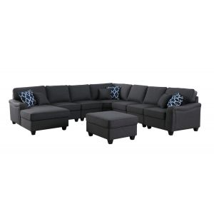 Lilola Home - Leo Dark Gray Linen 8Pc Modular L-Shape Sectional Sofa Chaise and Ottoman - 89123-16