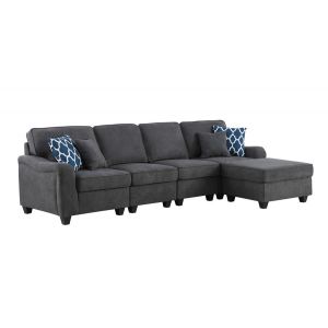 Lilola Home - Leo Dark Gray Woven 5 Seater Sofa and Ottoman - 89125-8