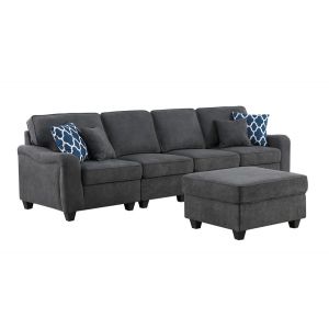 Lilola Home - Leo Dark Gray Woven 5 Seater Sofa and Ottoman - 89125-8A