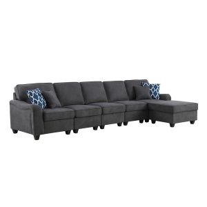 Lilola Home - Leo Dark Gray Woven 6 Seater Sofa and Ottoman - 89125-7