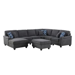 Lilola Home - Leo Dark Gray Woven 7Pc Modular L-Shape Sectional Sofa Chaise and Ottoman - 89125-14