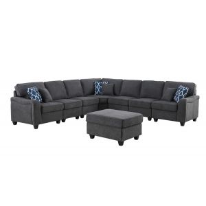 Lilola Home - Leo Dark Gray Woven 8Pc Modular L-Shape Sectional Sofa and Ottoman - 89125-12