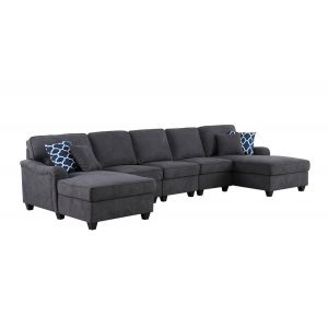 Lilola Home - Leo Dark Gray Woven Double Chaise 5Pc Modular Sectional Sofa - 89125-3