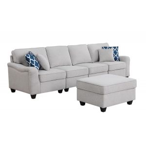 Lilola Home - Leo Light Gray Linen 5 Seater Sofa and Ottoman - 89121-8A