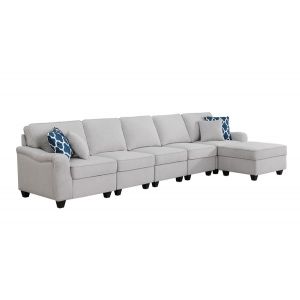 Lilola Home - Leo Light Gray Linen 6 Seater Sofa and Ottoman - 89121-7