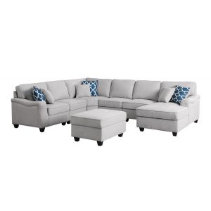 Lilola Home - Leo Light Gray Linen 7Pc Modular L-Shape Sectional Sofa Chaise and Ottoman - 89121-1