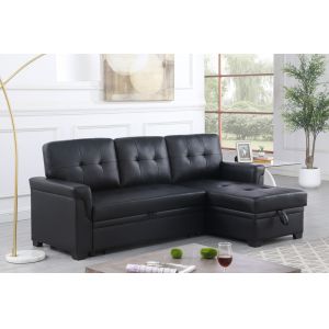 Lilola Home Lexi Black Synthetic Leather Modern Reversible Sleeper Sectional Sofa with Storage Chaise  - 81347