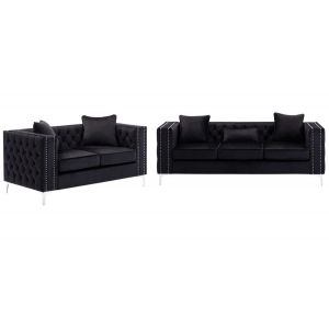 Lilola Home - Lorreto Black Velvet Fabric Sofa Loveseat Living Room Set - 89714-SL