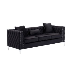 Lilola Home - Lorreto Black Velvet Sofa - 89714-S