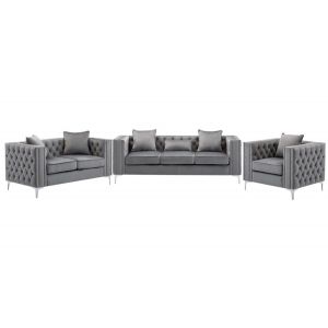 Lilola Home - Lorreto Gray Velvet Fabric Sofa Loveseat Chair Living Room Set - 89715