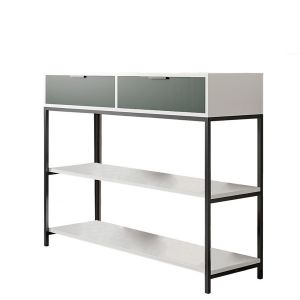Lilola Home - Louie White and Light Green Wood Console Table Steel Frame with Shelves and Drawers - 52966