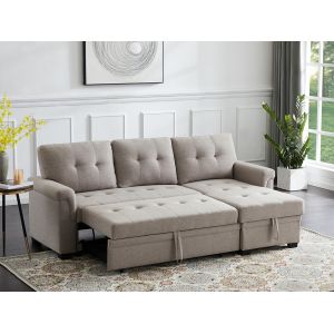 Lilola Home - Lucca Blue Linen Reversible Sleeper Sectional Sofa with Storage Chaise - 81340BU