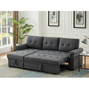 Lilola Home - Lucca Dark Gray Linen Reversible Sleeper Sectional Sofa with Storage Chaise - 81342