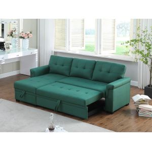 Lilola Home - Lucca Green Linen Reversible Sleeper Sectional Sofa with Storage Chaise - 81340GN