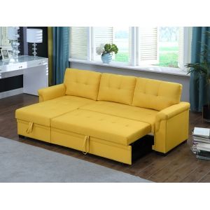 Lilola Home - Lucca Yellow Linen Reversible Sleeper Sectional Sofa with Storage Chaise - 81340YW