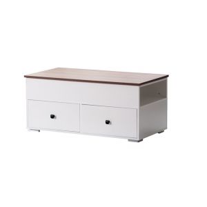 Lilola Home - Luna White Coffee Table with Brown Walnut Finish Lift Top, 2 Drawers, and 2 Shelves - 98877