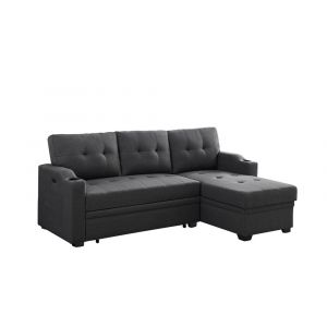 Lilola Home - Mabel Dark Gray Linen Fabric Sleeper Sectional with cupholder, USB charging port and pocket - 81510