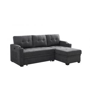 Lilola Home - Mabel Dark Gray Woven Fabric Sleeper Sectional with cupholder, USB charging port and pocket - 81514