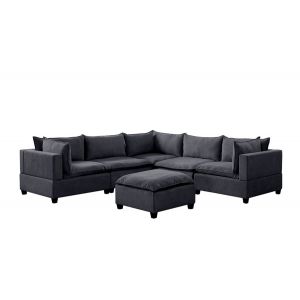 Lilola Home - Madison Dark Gray Fabric 6 Piece Modular Sectional Sofa with Ottoman - 81401-8