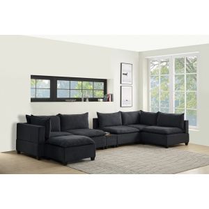 Lilola Home - Madison Dark Gray Fabric 7-Piece Modular Sectional Sofa Chaise with USB Storage Console Table - 81401-11C