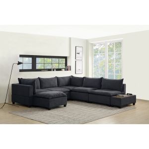 Lilola Home - Madison Dark Gray Fabric 7 Piece Modular Sectional Sofa Chaise with USB Storage Console Table - 81401-11D