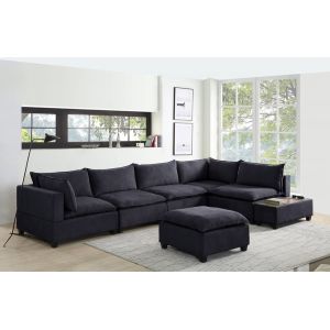 Lilola Home - Madison Dark Gray Fabric 7 Piece Modular Sectional Sofa with Ottoman and USB Storage Console Table - 81401-11A