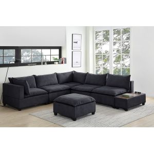 Lilola Home - Madison Dark Gray Fabric 7Pc Modular Sectional Sofa with Ottoman and USB Storage Console Table - 81401-11