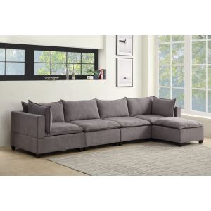Lilola Home - Madison Light Gray Fabric 5 Piece Modular Sectional Sofa Chaise - 81400-12