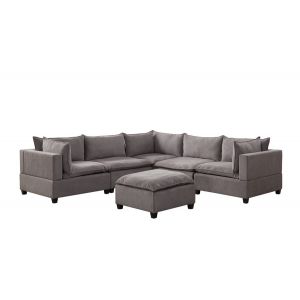 Lilola Home - Madison Light Gray Fabric 6 Piece Modular Sectional Sofa with Ottoman - 81400-8