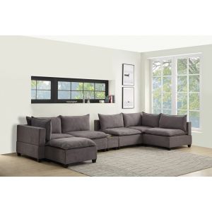 Lilola Home - Madison Light Gray Fabric 7-Piece Modular Sectional Sofa Chaise with USB Storage Console Table - 81400-11C