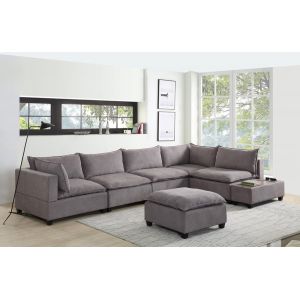 Lilola Home - Madison Light Gray Fabric 7 Piece Modular Sectional Sofa with Ottoman and USB Storage Console Table - 81400-11A