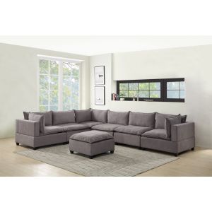 Lilola Home - Madison Light Gray Fabric 7 Piece Modular Sectional Sofa with Ottoman - 81400-9