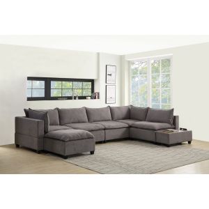 Lilola Home - Madison Light Gray Fabric 7Pc Modular Sectional Sofa Chaise with USB Storage Console Table - 81400-11B