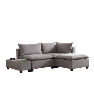 Lilola Home - Madison Light Gray Fabric Sectional Loveseat Ottoman with USB Storage Console Table - 81400-2