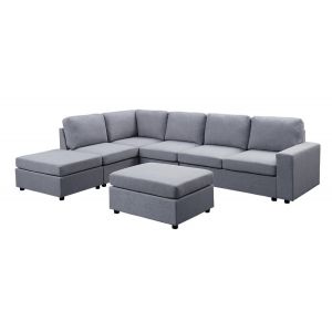 Lilola Home - Marley Light Gray Linen 7 Seat Reversible Modular Sectional Sofa with Ottoman - 881802-7