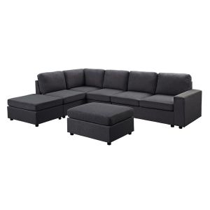 Lilola Home - Marley Modular Sectional Sofa with Ottoman in Dark Gray Linen - 881801-7