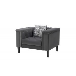 Lilola Home - Mary Dark Gray Velvet Tufted Chair With 1 Accent Pillow - 89223-C
