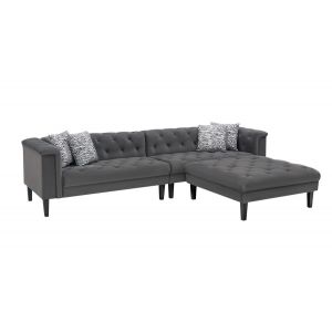 Lilola Home - Mary Dark Gray Velvet Tufted Sofa Ottoman Living Room Set With 4 Accent Pillows - 89223-SO