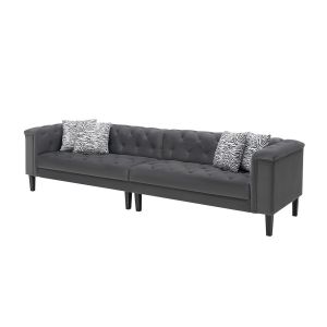 Lilola Home - Mary Dark Gray Velvet Tufted Sofa With Accent 4 Pillows - 89223-S