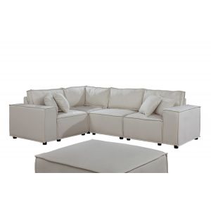 Lilola Home - Melrose Modular Sectional Sofa with Ottoman in Beige Linen - 89116-4
