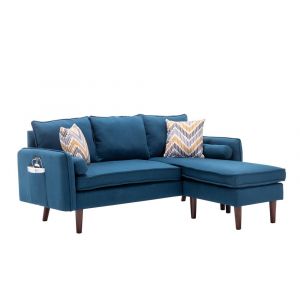 Lilola Home - Mia Blue Sectional Sofa Chaise with USB Charger & Pillows - 89628BU