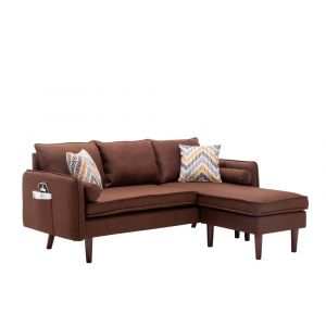 Lilola Home - Mia Brown Sectional Sofa Chaise with USB Charger & Pillows - 89628BN