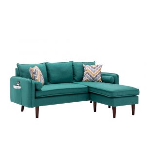 Lilola Home - Mia Green Sectional Sofa Chaise with USB Charger & Pillows - 89628GN