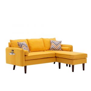 Lilola Home - Mia Yellow Sectional Sofa Chaise with USB Charger & Pillows - 89628YW
